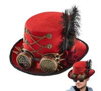 Generisch Steampunk, cappello a cilindro, Steampunk, con design Goggles, copricapo in feltro, con regolazione delle dimensioni, per spettacoli di circo, mercati medievali, teatro