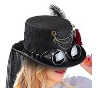 Generisch Steampunk, cappello da donna in stile gotico, in stile, con rosa rimovibile e collana per gogel, per uomo, per film, cosplay, Halloween, feste