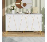 Generisch Stile moderno, linea unica, credenza a 3 ante senza maniglie, per sala da pranzo, soggiorno, cucina, armadietto a buffet (bianco)