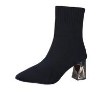 Generisch Stivaletti a maglia da donna, al ginocchio, caldi, caldi, per l'inverno, sexy, con tacchi, alla moda, da donna, per feste, per l'autunno, caldi, da donna, Nero , 39 EU