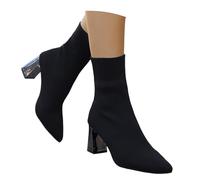 Generisch Stivaletti a maglia da donna, al ginocchio, caldi, per l'inverno, sexy, con tacchi, alla moda, per feste, per l'autunno, O nero., 39 EU