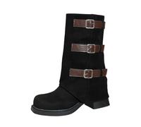 Generisch Stivaletti alla moda con cinturino tacco basso per un comodo compagno di tutti i giorni durante le passeggiate e attività ricreative con cerniera laterale, design lungo il polpaccio, Nero