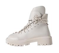 Generisch Stivaletti corti da donna con lacci, alla moda, con tacco basso, suola rotonda, design unico per tutti i giorni e il tempo libero, bianco, 38 EU