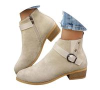 Generisch Stivaletti corti da donna, con tacco a blocco, corti da cavaliere, stile retrò, stile occidentale, alla caviglia, per le mezze stagioni, per le feste invernali, beige., 38.5 EU