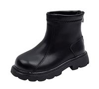 Generisch Stivaletti da bambina, con suola spessa, antiscivolo, caldi e comodi, casual, a mezza gamba, tinta unita, comfort per tutti i giorni, con chiusura lampo laterale, scarpe invernali, Nero , 27