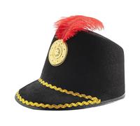 Generisch Stivaletti da cowboy da donna con cappello in piuma Cos Honor Guard Hat Drum High Top Honor Cap Buckle Fibbia per cintura Cowboy, Nero , Taglia unica