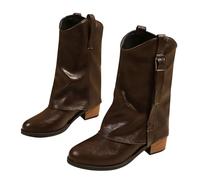 Generisch Stivaletti da donna a gambo largo, per le mezze stagioni, con tacco a blocco, larghezza H, eleganti stivaletti in pelle, stivali da cowboy, stivali da cowboy, stivali mezze misure 36-43