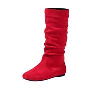 Generisch Stivaletti da donna a metà polpaccio, con cerniera laterale, casual, per l'uso quotidiano, comodi stivali invernali dal design, Colore: rosso, 40 EU