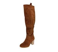 Generisch Stivaletti da donna, al ginocchio, colore nero, alla moda, con tacco alto, al ginocchio, lungo, Marrone E, 40 EU