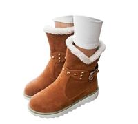 Generisch Stivaletti da donna alla moda con gambale medio come caldi stivali invernali con tacco piatto per un comfort quotidiano, marrone, 35 EU