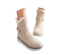 Generisch Stivaletti da donna alla moda con gambale medio come caldi stivali invernali con tacco piatto per un comfort quotidiano, beige., 39 EU