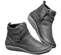 Generisch Stivaletti da donna autunnali larghi, stile vintage, in pelle sintetica, con supporto per l'arco del piede, alla caviglia, antiscivolo, alla moda, con cerniera laterale, Grigio 1, 39 EU
