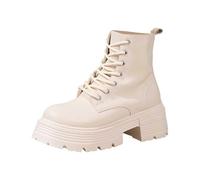 Generisch Stivaletti da donna, casual, per autunno, con suola antiscivolo, in pelle, eleganti, con tacco a blocco, per l'autunno, con punta rotonda, per stivali da donna, bianco, 38.5 EU