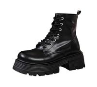 Generisch Stivaletti da donna, casual, per autunno, con suola antiscivolo, in pelle, eleganti, con tacco a blocco, per l'autunno, con punta rotonda, per stivali da donna, Nero , 37.5 EU