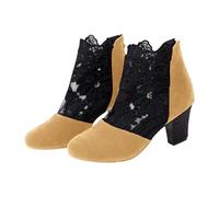 Generisch Stivaletti da donna con cerniera posteriore, con punta rotonda, con tacco a blocco, in pizzo, motivo floreale, in rete, in tulle, con strass, per il tempo libero, traspiranti, beige., 43 EU