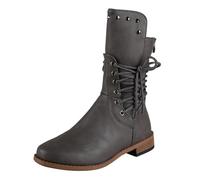 Generisch Stivaletti da donna con lacci, leggermente foderati, con tacco a blocco, suola profilata, stivaletti con tacco, scarpe a metà polpaccio, grigio., 37 EU