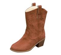 Generisch Stivaletti da donna con tacco a blocco, Chelsea Boots western, invernali, a polpaccio, stile retrò, da cowboy, marrone, 37 EU