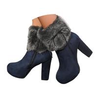 Generisch Stivaletti da donna con tacco a blocco, termici, foderati, caldi, corti, invernali, eleganti, alla caviglia, stivaletti invernali, Blu, 34 EU