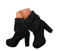 Generisch Stivaletti da donna con tacco a blocco, termici, foderati, caldi, corti, invernali, eleganti, alla caviglia, stivaletti invernali, grigio scuro, 38 EU