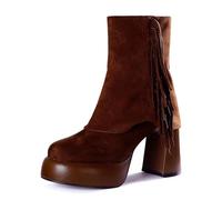 Generisch Stivaletti da donna con tacco, eleganti tacchi alti, alla caviglia, con frange, gotico punk, plateau con plateau, marrone, 35 EU