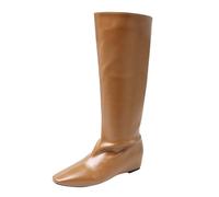 Generisch Stivaletti da donna da cowboy, stile vintage, altezza al ginocchio, con plateau, antiscivolo, per le mezze stagioni, con gambo lungo, giallo., 40 EU
