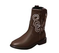 Generisch Stivaletti da donna eleganti con tacco, in pelle scamosciata, da cowboy, con punta tonda, antiscivolo, invernali da donna, marrone, 38 EU