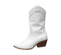 Generisch Stivaletti da donna in pelle PU, eleganti, con chiusura lampo, stile medievale, bianco, 37 EU