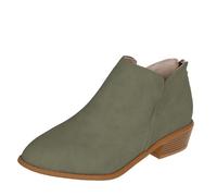 Generisch Stivaletti da donna in pelle scamosciata, Chelsea Boot, eleganti, corti, ortopedici, con cerniera, per autunno e inverno, da donna, con tacco a blocco, per le mezze stagioni, verde, 40 EU