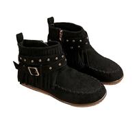 Generisch Stivaletti da donna in pelle scamosciata, con chiusura lampo laterale, eleganti, stile retrò, da cowboy, alla caviglia, da donna, per autunno e inverno, Nero , 42 EU
