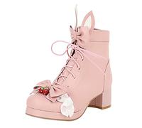 Generisch Stivaletti da donna neri Chunky Heel Winter Western moda estiva stivali in gomma a mezza altezza retrò da cowboy con chiusura lampo, Colore: rosa., 40 EU