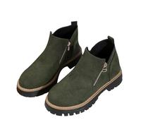 Generisch Stivaletti da donna piatti, corti, con chiusura lampo laterale, con punta rotonda, alla caviglia, comodi, antiscivolo, per l'autunno, verde, 36 EU