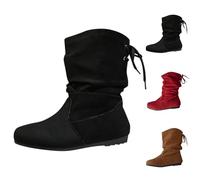 Generisch Stivaletti da donna piatti, larghi da donna, con gambo XXL, in pelle scamosciata, antiscivolo, per le mezze stagioni, rotondi, morbidi, con zeppa, larghi, Nero , 40 EU