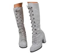 Generisch Stivaletti da donna stivali alti al ginocchio neri stivali invernali spessi con tacchi alti alla moda stivali da donna in Europa e negli Stati Uniti, Grigio F, 42 EU