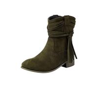 Generisch Stivaletti da donna | Stivali da donna | Stivali corti da donna stivali invernali a tacco medio alto comodo stivaletti alla caviglia mezza alta retrò autunno inverno scarpe, verde, 48 EU