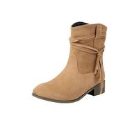 Generisch Stivaletti da donna | Stivali da donna | Stivali corti da donna stivali invernali a tacco medio alto comodo stivaletti alla caviglia mezza alta retrò autunno inverno scarpe, beige., 41 EU