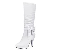 Generisch Stivaletti Donna Stivali Stivali Stivali Al Ginocchio Nero Stivali Invernali ode Donne Flock Zipper Scarpe A Punta Alta Lungo Camminare Alla Festa Tacco Alto, Bianco 1, 41 EU