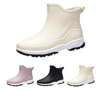 Generisch Stivaletti in gomma da donna, da giardino, con lacci, piatti, unisex, per il tempo libero, comodi, leggeri, corti, da pesca, per giorni di pioggia, beige., 39 EU