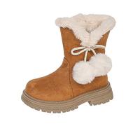 Generisch Stivaletti invernali alla moda con fiocco e pompon, morbidi, comodi, caldi, suola antiscivolo, scarpe per il tempo libero per bambini, marrone, 26 EU
