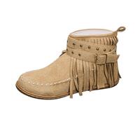 Generisch Stivaletti invernali con frange, con cerniera laterale, calde, comode scarpe per il tempo libero per la vita quotidiana urbana, cachi, 39 EU