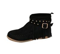 Generisch Stivaletti invernali con frange, con cerniera laterale, calde, comode scarpe per il tempo libero per la vita quotidiana urbana, Nero , 38 EU