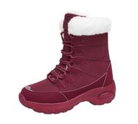 Generisch Stivaletti invernali da donna, foderati, impermeabili, con lacci, da donna, ad alta larghezza, ortopedici, per attività all'aperto, da tekking, eleganti e comodi, Colore: rosso, 39 EU