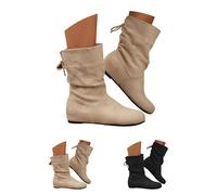 Generisch Stivaletti piatti da donna da cowboy, in pelle, con lacci, da donna, in tinta unita, per il tempo libero, eleganti, per attività all'aria aperta, stivaletti invernali, beige., 38 EU