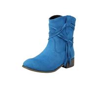 Generisch Stivaletti/stivaletti da donna marroni, bassi, scarpe medie, calf, stivali, stivali corti autunnali e invernali, stivali elastici retrò skinny, Blu, 48 EU