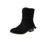 Generisch Stivaletti/stivaletti da donna marroni, bassi, scarpe medie, calf, stivali, stivali corti autunnali e invernali, stivali elastici retrò skinny, Nero , 36 EU