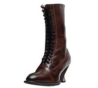 Generisch Stivaletti stringati da donna vintage vittoriani rinascimentali medievali scarpe con tacco con lacci gotico punk stivali in pelle a punta stivaletti con gambo corto, marrone, 42 EU