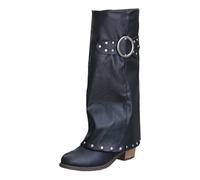 Generisch Stivali al ginocchio da donna, invernali, eleganti, pieghevoli, a gambo largo, caldi e confortevoli, in pelle, con tacchi alti, Nero , 40 EU