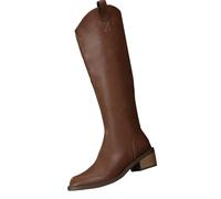 Generisch Stivali alti da donna 2024 invernali New Foreign Trade Big Yards Pointed Thick with V Mouth Long Tube Back Zip European And American Women's Boots Biker Donna Nero 39, marrone, 43 EU