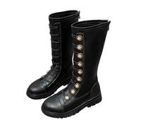 Generisch Stivali alti per ragazze, in ecopelle, con bottoni, eleganti, alti per bambini, punta rotonda, morbidi, piatti, chiusura a strappo, comodi, leggeri, autunnali e invernali, Nero , 39 EU