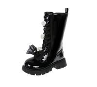 Generisch Stivali Bambini Ragazze Stivali Alti Con Fiore E Fiocco Autunno E Inverno Ragazze Stivali In Pelle Con Fondo Morbido Scarpe Bambini Punta Rotonda Stivali In Pelle, Nero , 29 EU