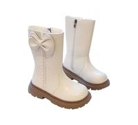 Generisch Stivali con plateau per bambini e bambine, con tacco a blocco, stivali da principessa, con cerniera laterale, scarpe per bambini, scarpe piatte e alla moda, stivali invernali, bianco, 32 EU